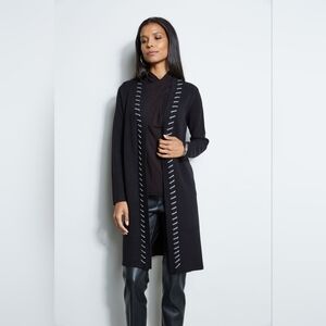 T-Tahari Ultra-Soft Long Grey Cardigan with Black Stitch Detailing Large EUC